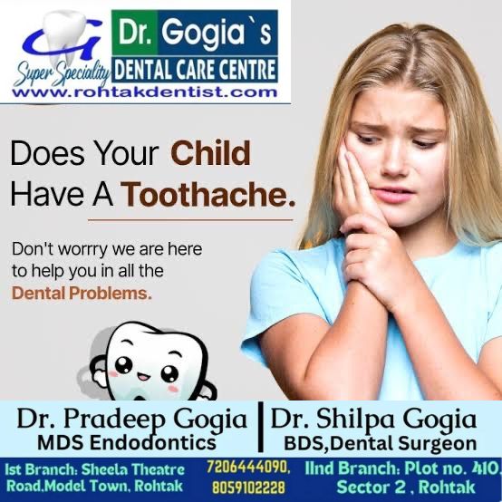 Child suffering from toothache, pediatric dental care for kids at Dr. Gogia’s Super Specialty Dental Care Centre, Rohtak.