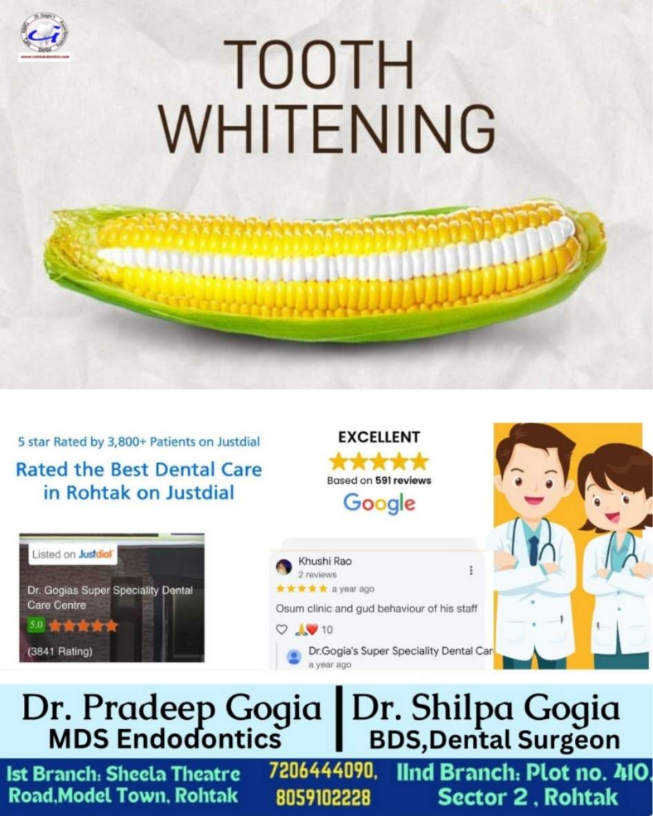 Patient undergoing teeth whitening treatment for a bright, sparkling smile at Dr. Gogia’s Clinic, Rohtak